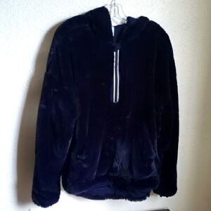 Free People Movement Navy Blue Hooded Teddy Jacket Women's Size S Oversi…